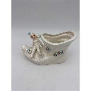 Vintage Lefton Luster Ceramic Pixie Elf on Boot Figural Planter/Vase #50478